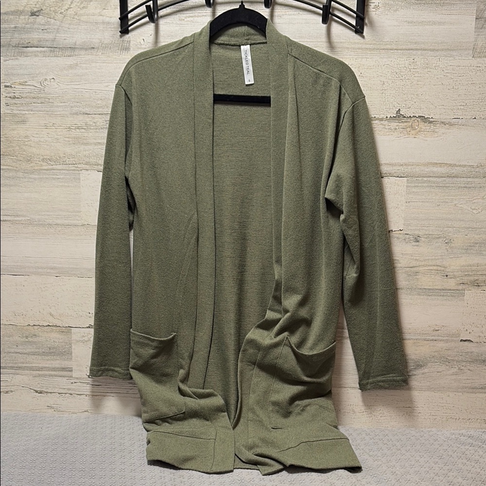 Olive Green Open Front Cardigan